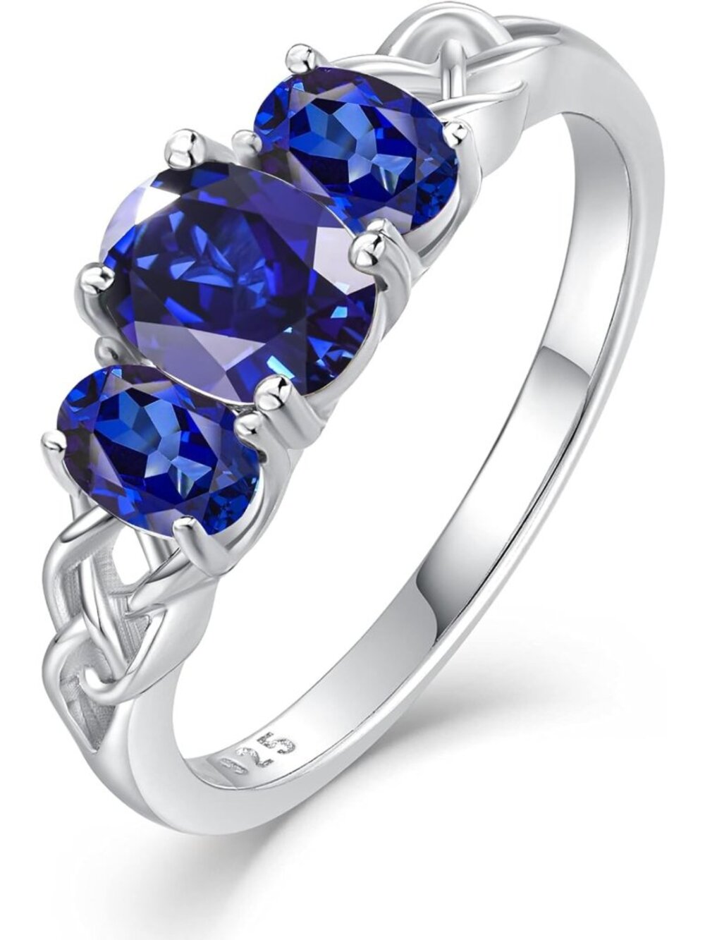 Celtic Knot Birthstone Ring for Women - 925 Sterling Silver 3-Stone Promise